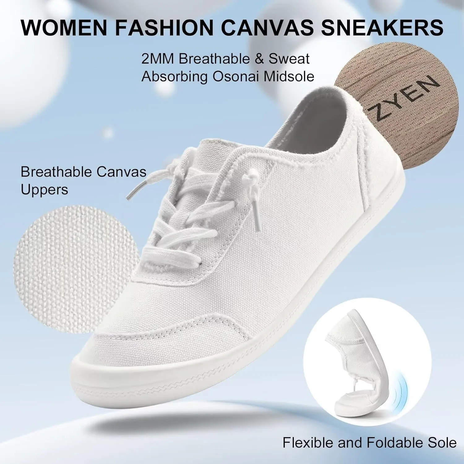 ZYEN Women's Fashion Sneakers Arch Support Walking Shoes Women Canvas Sneakers for Women Non Slip Casual Shoes Classic Fit Low Top 5-11